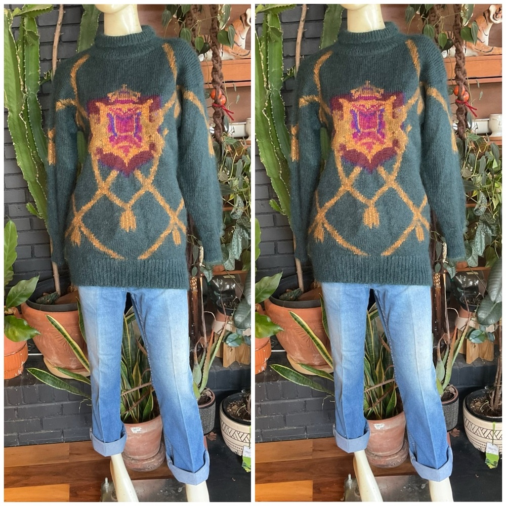 Vintage Mohair Mock Neck Royal Crest Sweater Small